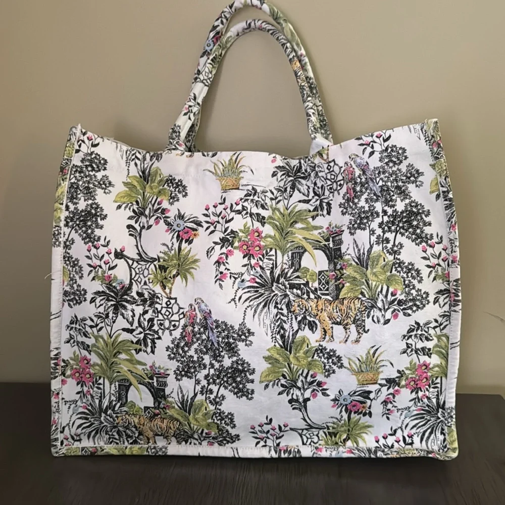 Exclusive Floral Jungle Print Tote Shopping Bag Travel Material Sturdy Cotton - Picture 10 of 13